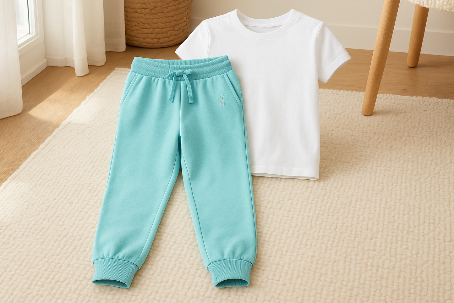 Pantalon Jogger de niña Polo Ralph Lauren 🏇 color turquesa con logo en plateado Talla 7