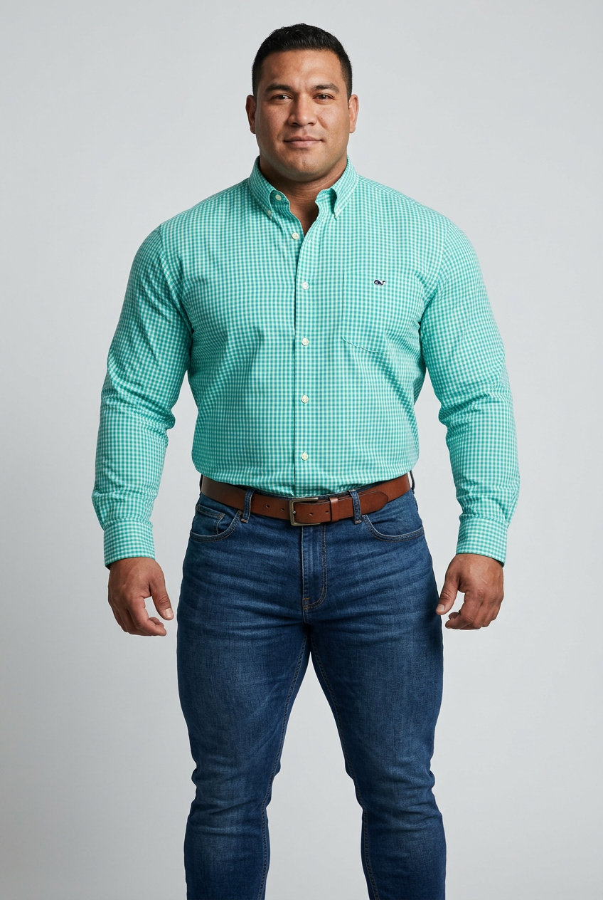 Camisa de cuadros Vineyard Vines 🐳 de cuadros gingham en color turquesa intenso y blanco Talla XL Entalle Slim Fit