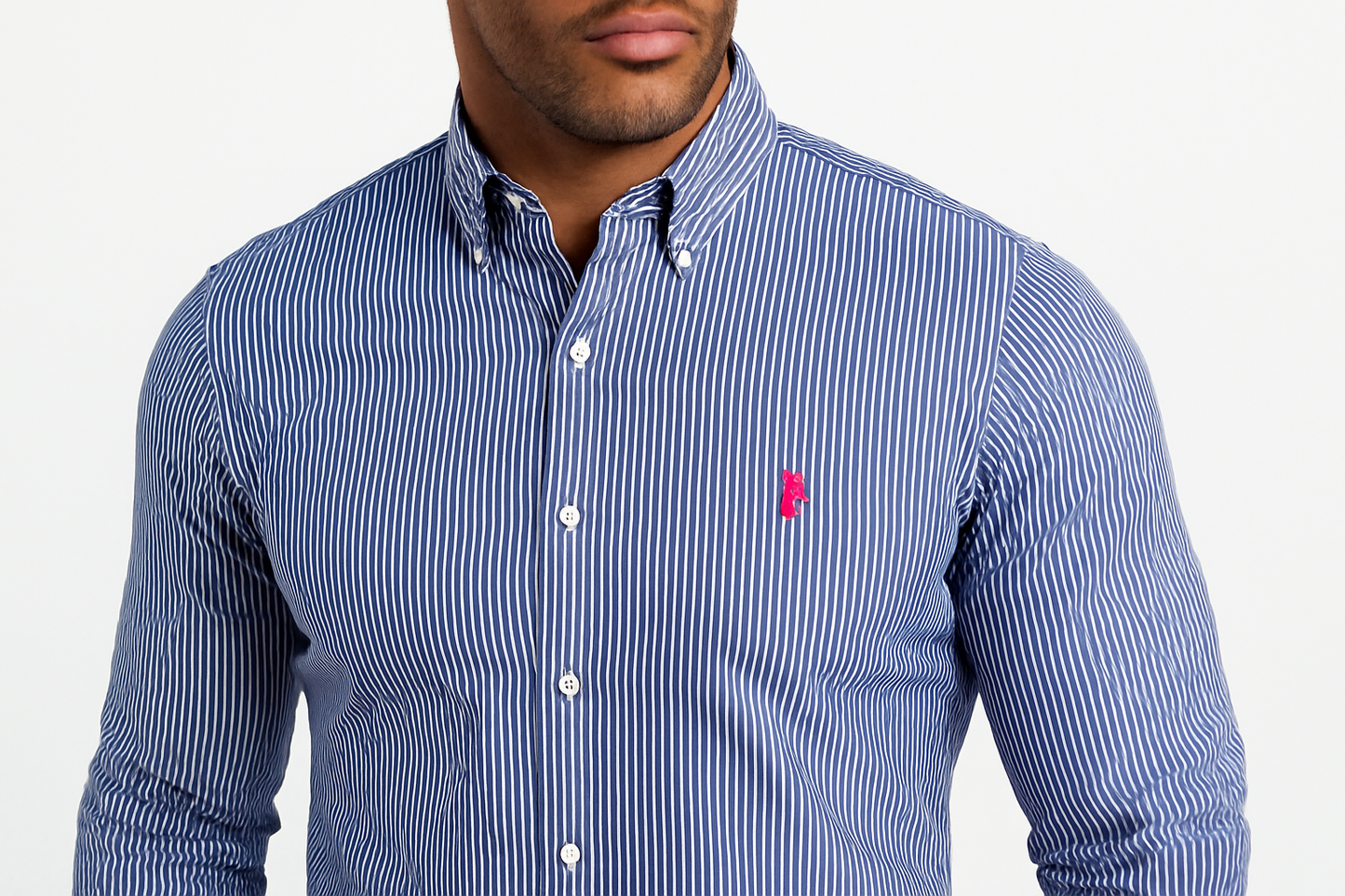 Athletic model - torso detail with prominent pink logo
