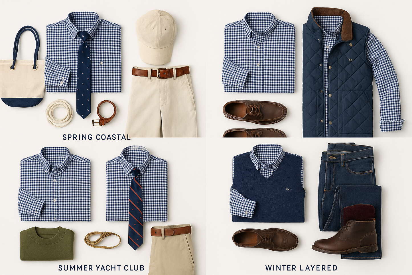 Collage de looks preppy estacionales