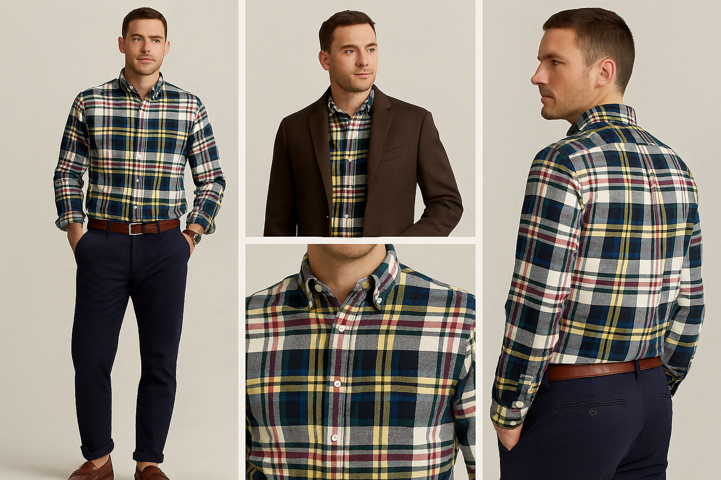 Collage look preppy casual repetida