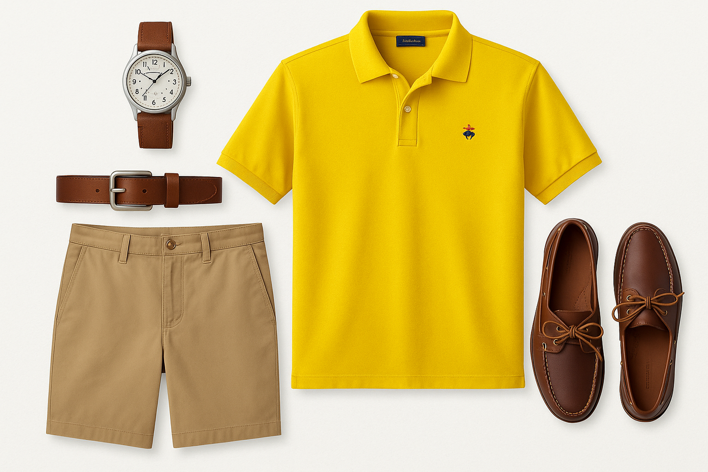 Collage preppy con shorts y boat shoes