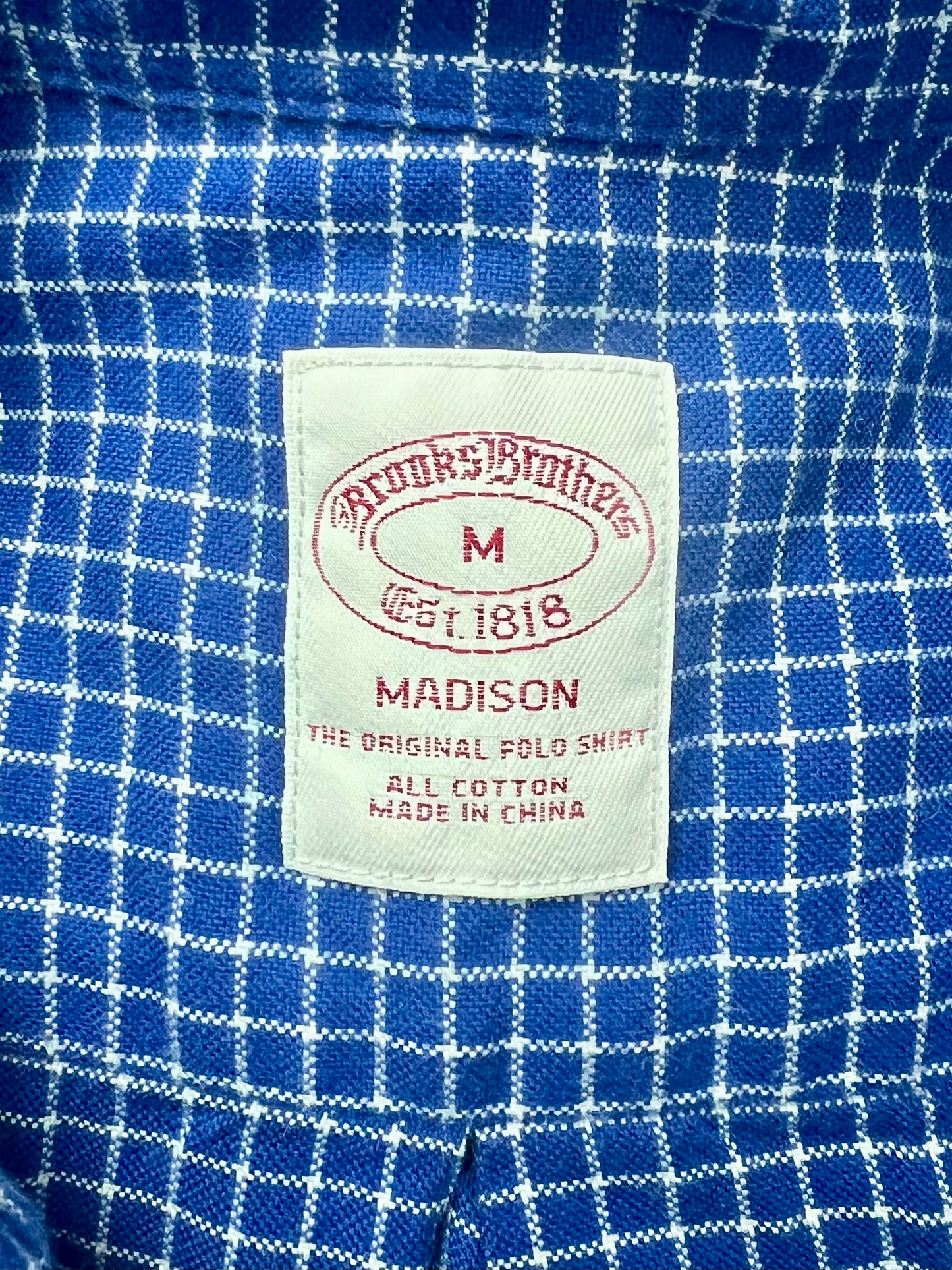 Camisa de botones Brooks Brothers 🐑 color azul con cuadros en blanco Talla M Entalle Clásico