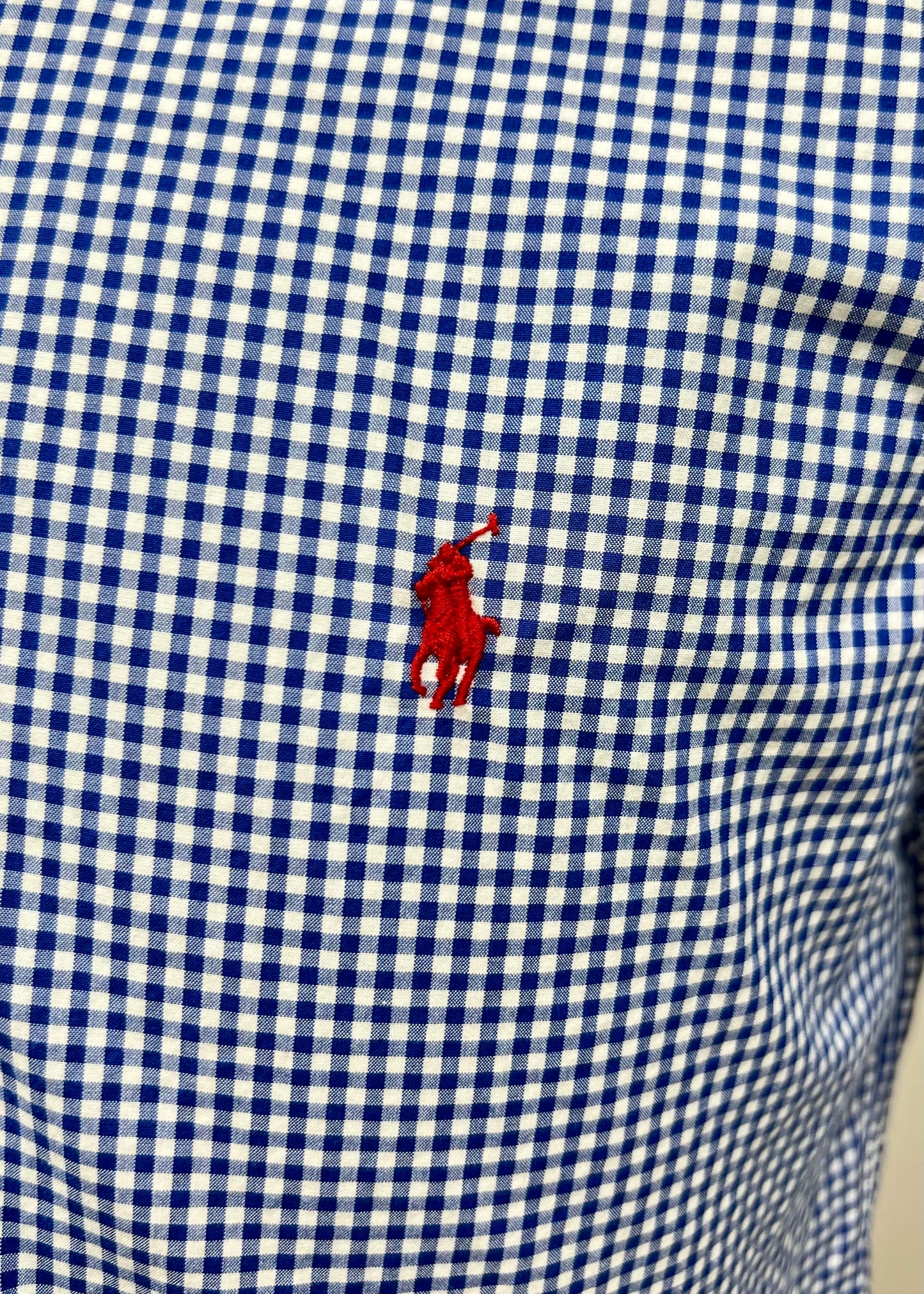Camisa Polo Ralph Lauren 🏇🏼 con patron de cuadros gingham azul y blanco Talla M Entalle Regular