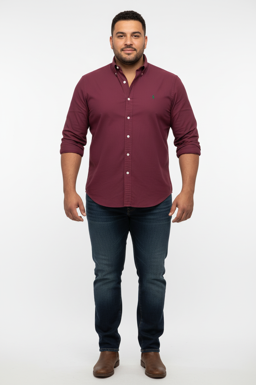 Camisa de botones Polo Ralph Lauren 🏇🏼 Oxford en color rojo oscuro Talla XXL Entalle Regular