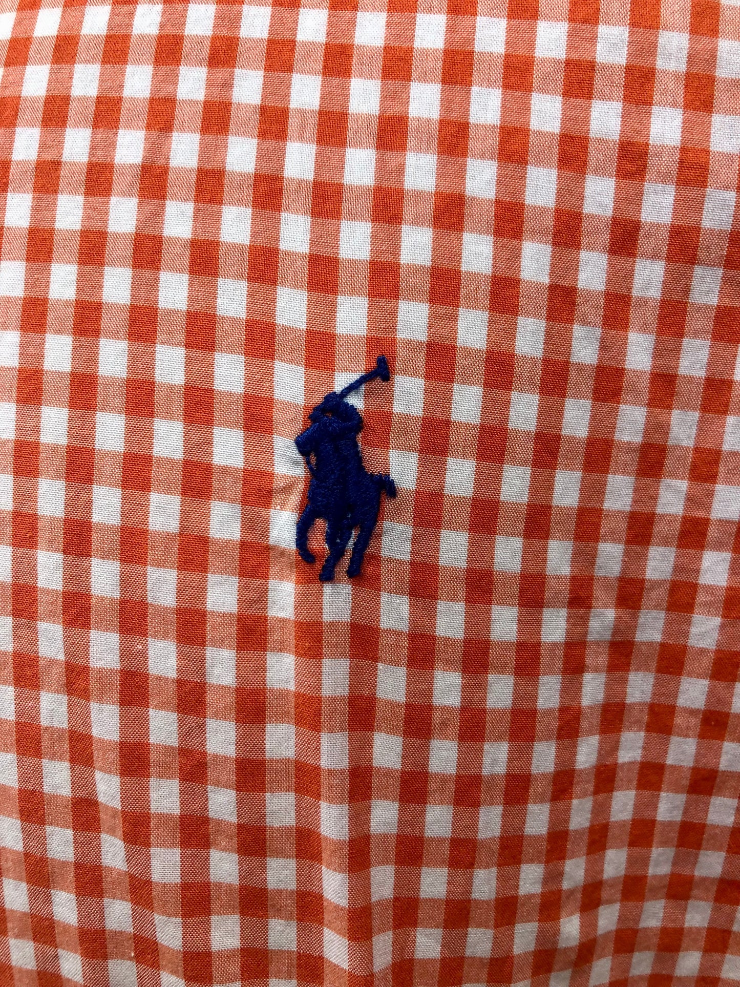 Camisa Polo Ralph Lauren 🏇🏼 con patron de cuadros gingham naranja y blanco Talla L Entalle Regular