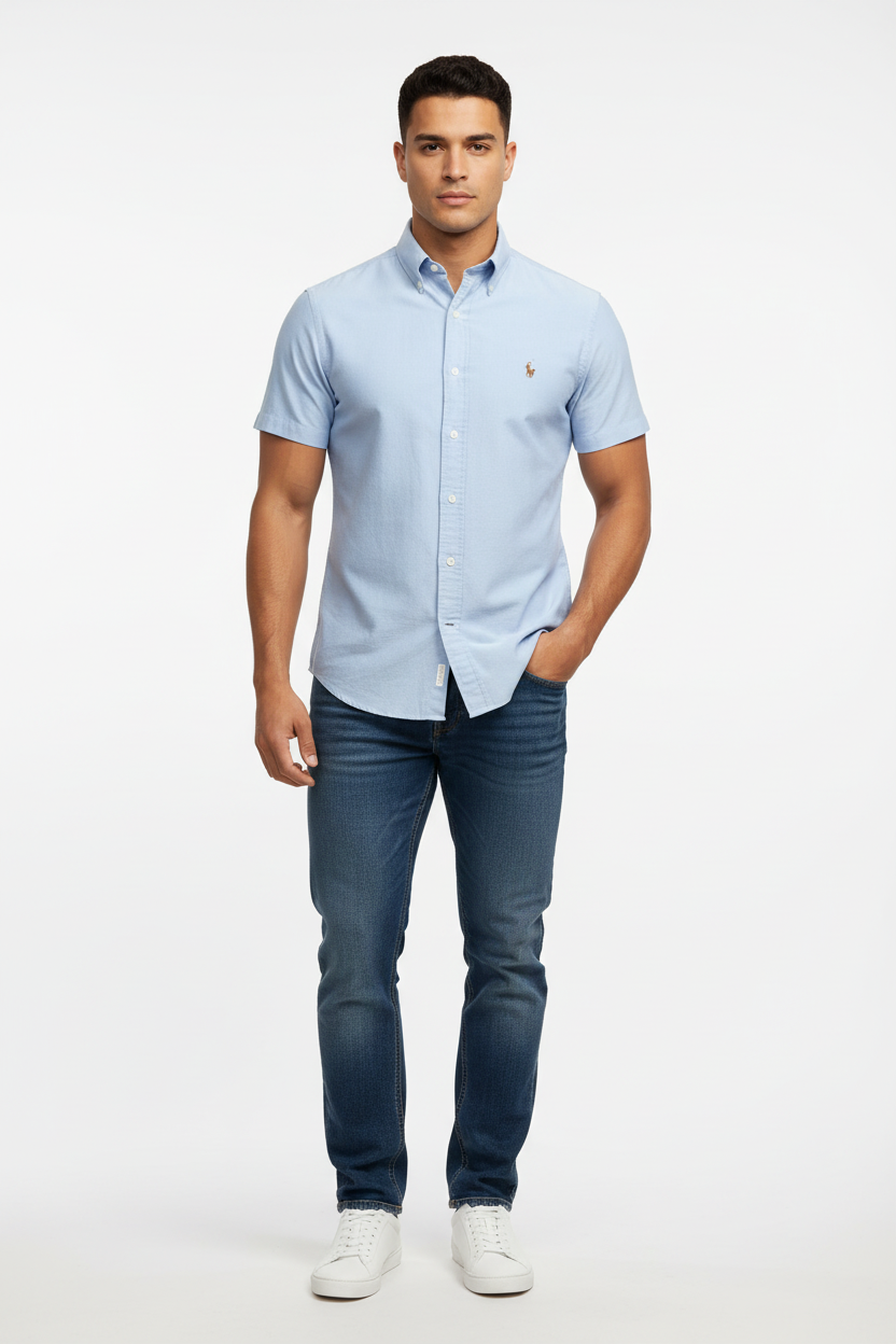 Camisa de botones Polo Ralph Lauren 🏇🏼 Oxford en color celeste Talla L Entalle Slim Fit