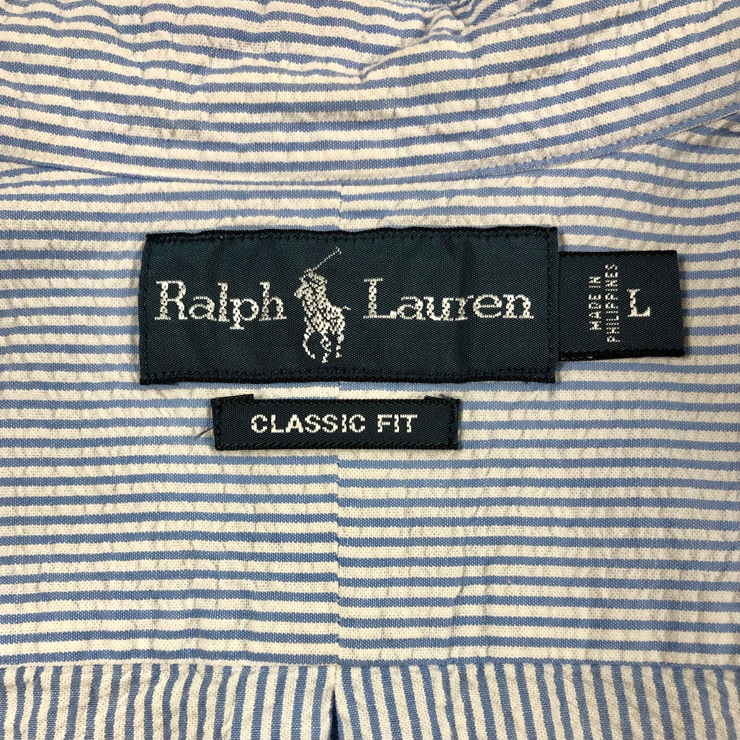 Camisa de botones Polo Ralph Lauren 🏇🏼 Seersucker de rayas en celeste y blanco Talla L Entalle Clásico