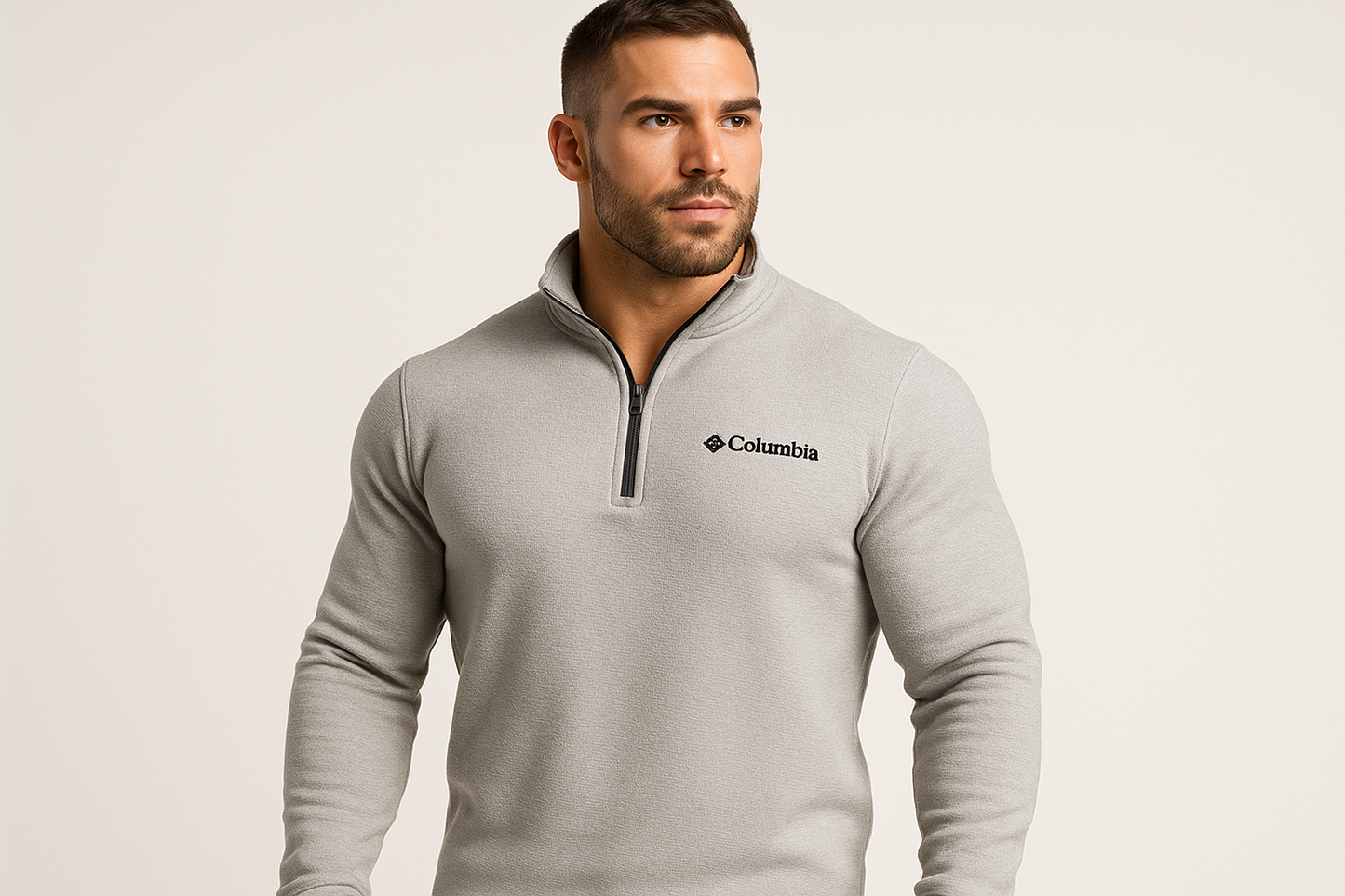 Jersey Columbia gris con modelo atlético