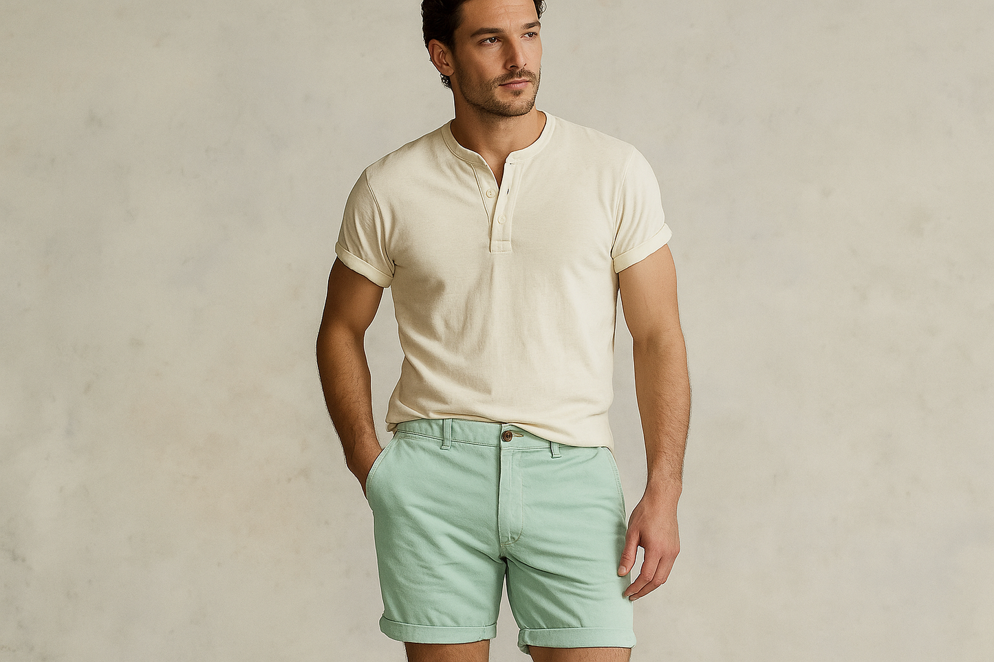 Look 4 - Henley crema con mangas enrolladas