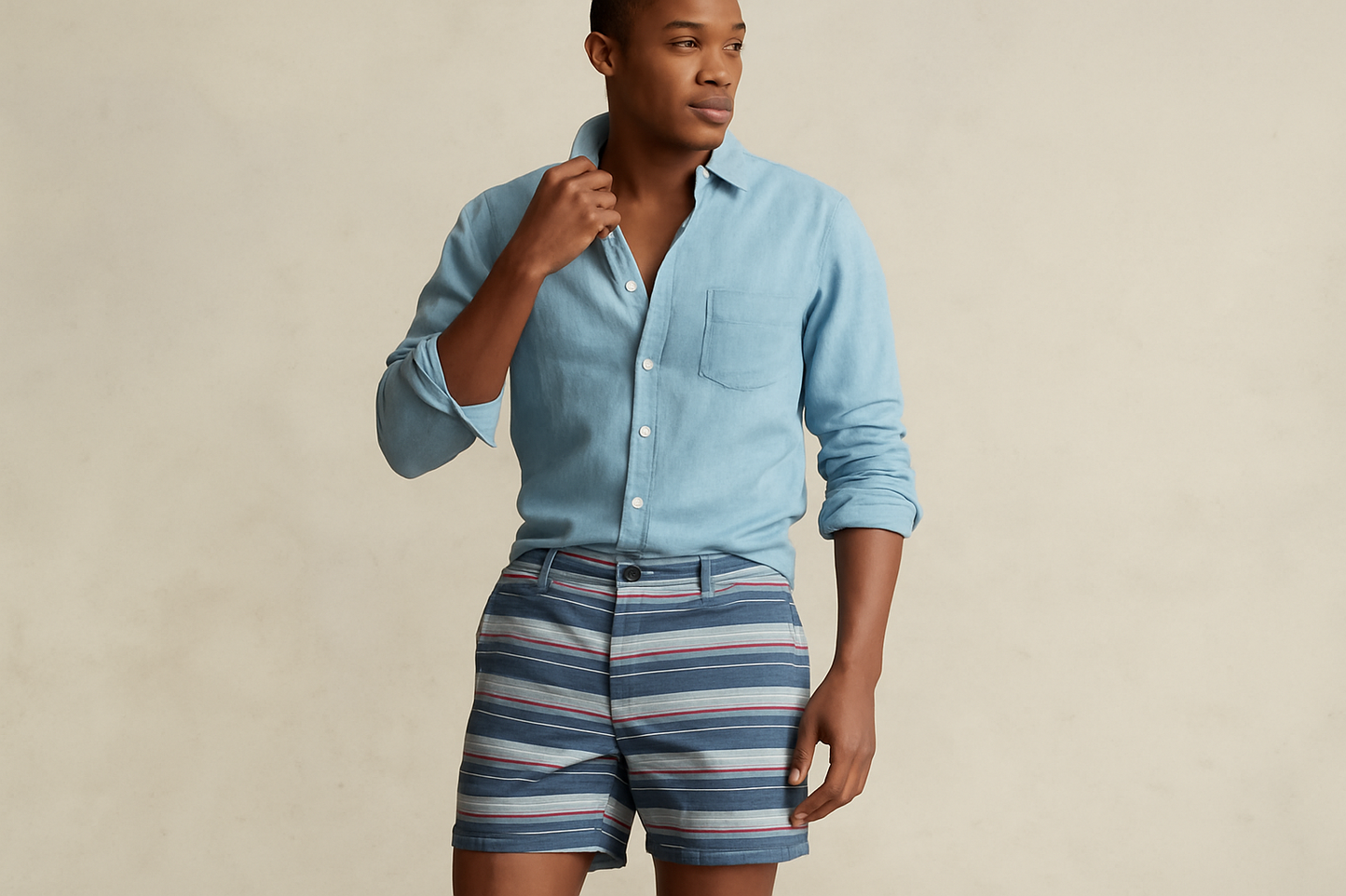 Look 5 - Camisa azul claro desabotonada