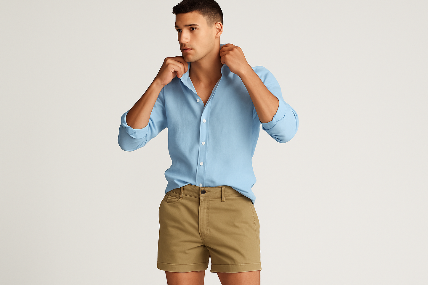 Look 5 - Camisa azul claro desabotonada