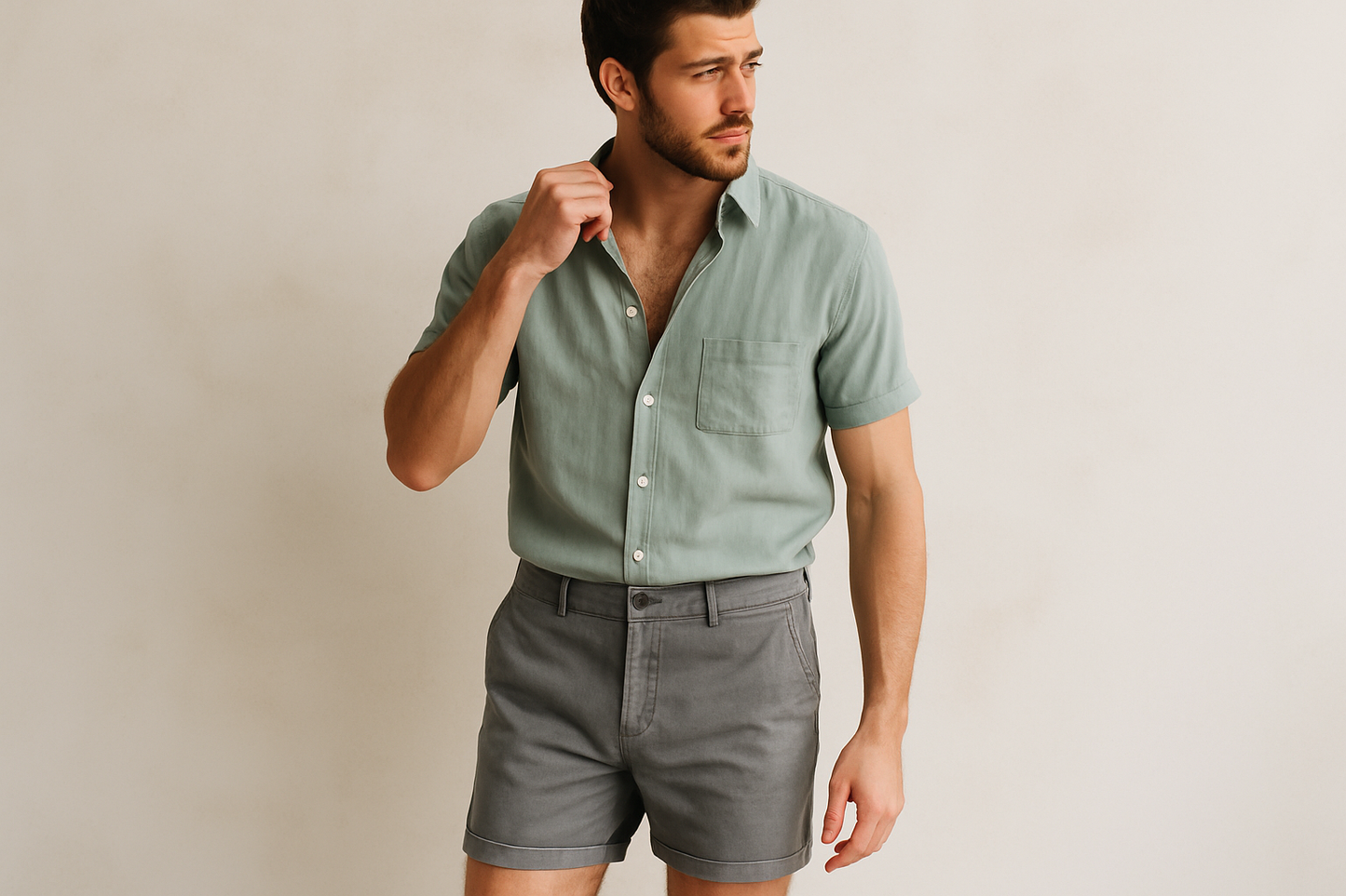 Look 5 - Camisa verde claro desabotonada