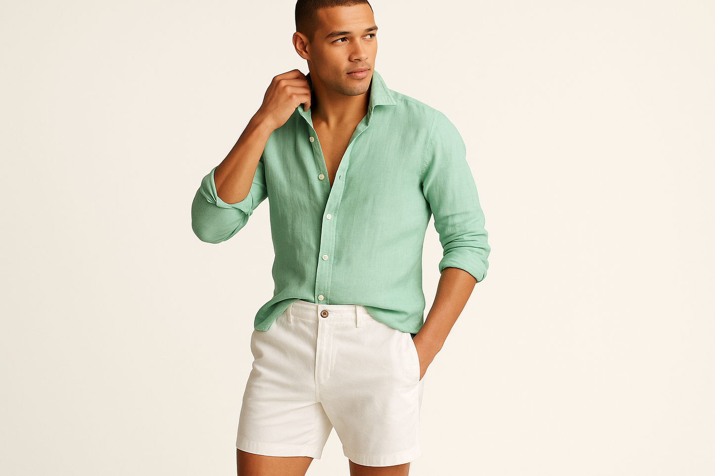 Look 5 - Camisa verde claro desabotonada