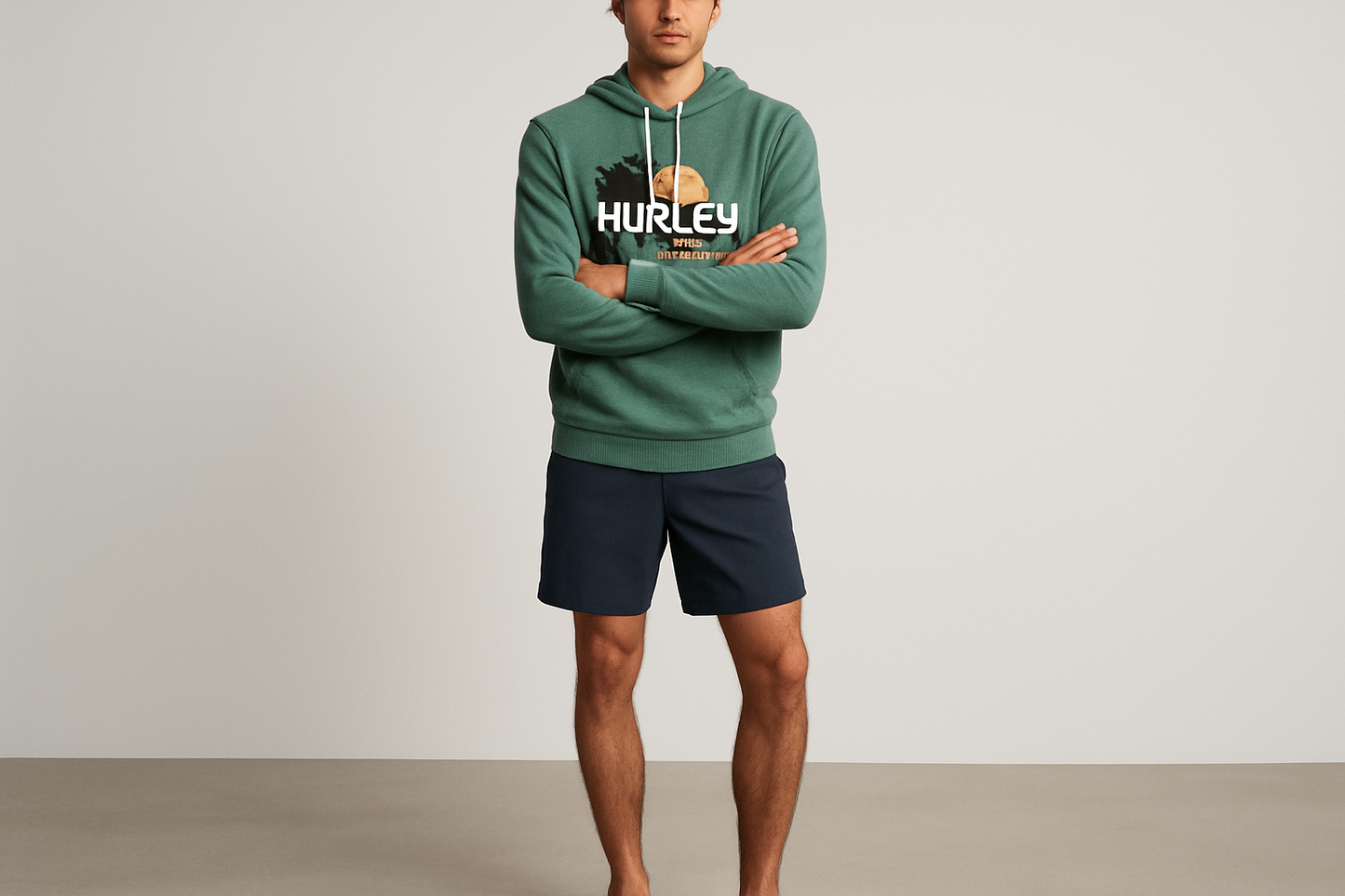 Look 6 - Beach style con board shorts