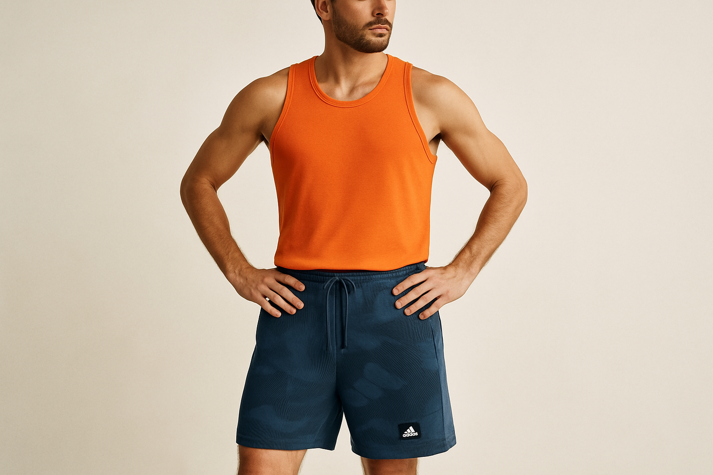 Look 6: Shorts con tank top naranja - Estilo entrenamiento de verano