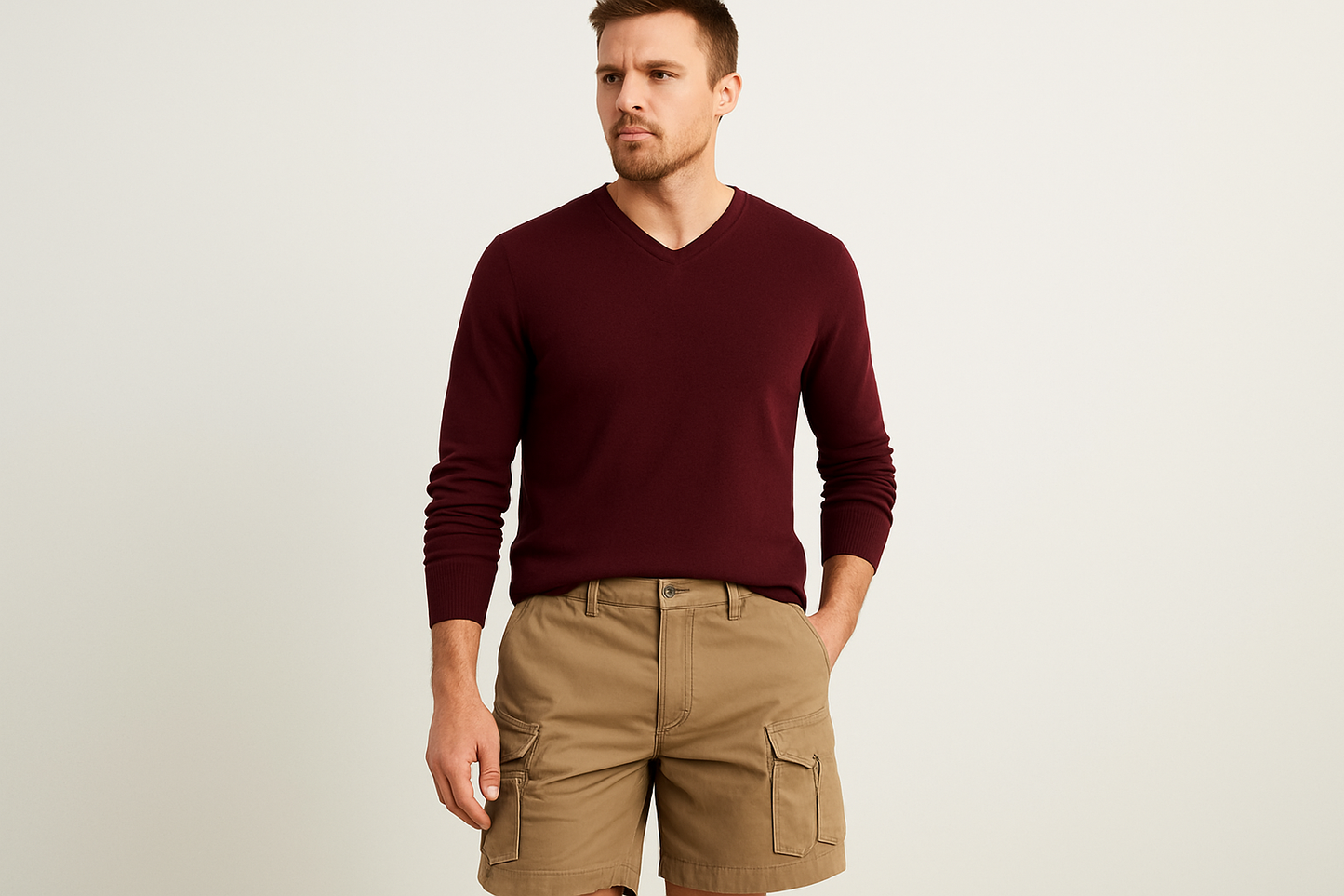 Look clásico con suéter burgundy cuello V