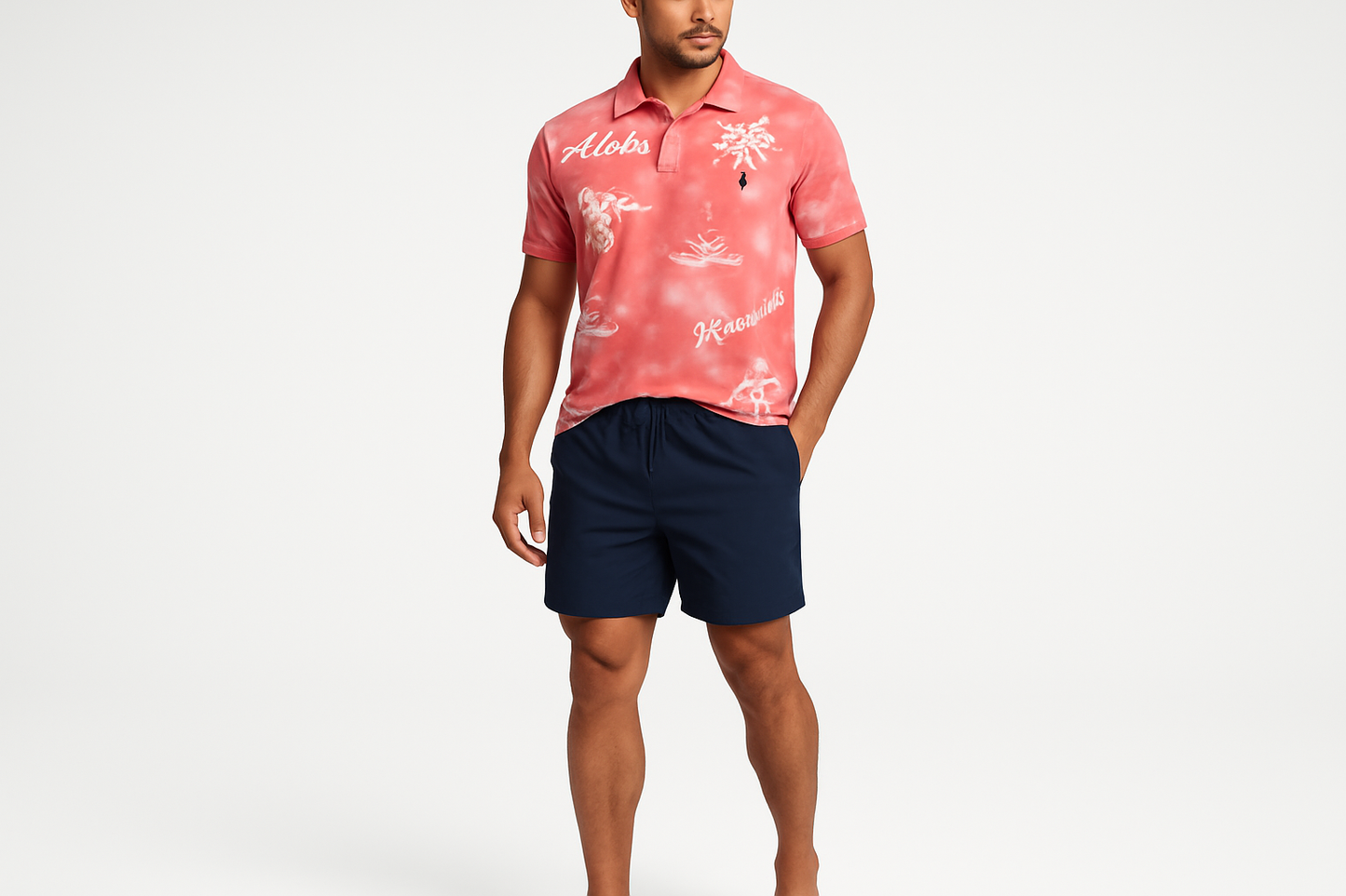 Look de playa con shorts de baño