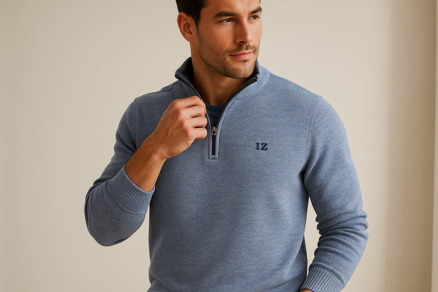 Modelo atlético pose casual IZOD repetida