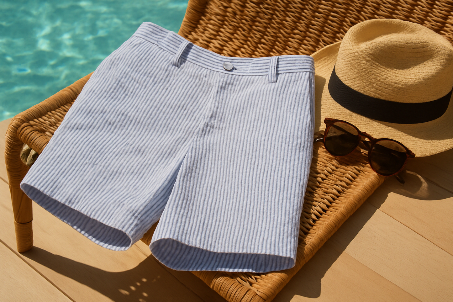 Short Brooks Brothers seersucker en presentación lifestyle