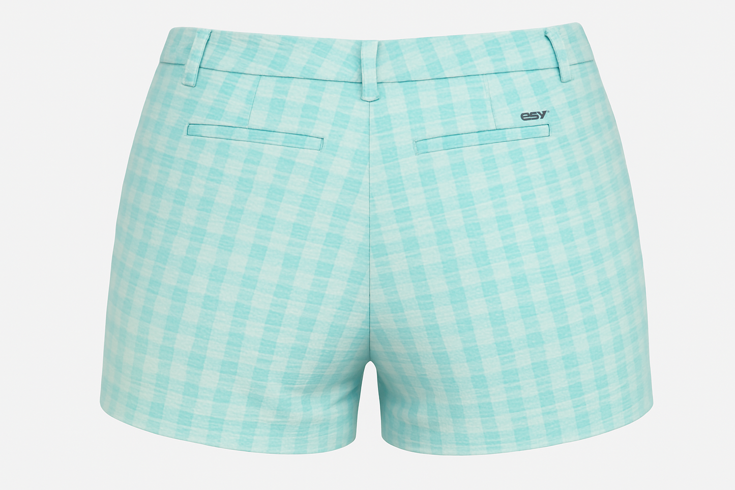 Short de mujer a cuadros turquesa vista trasera ghost mannequin