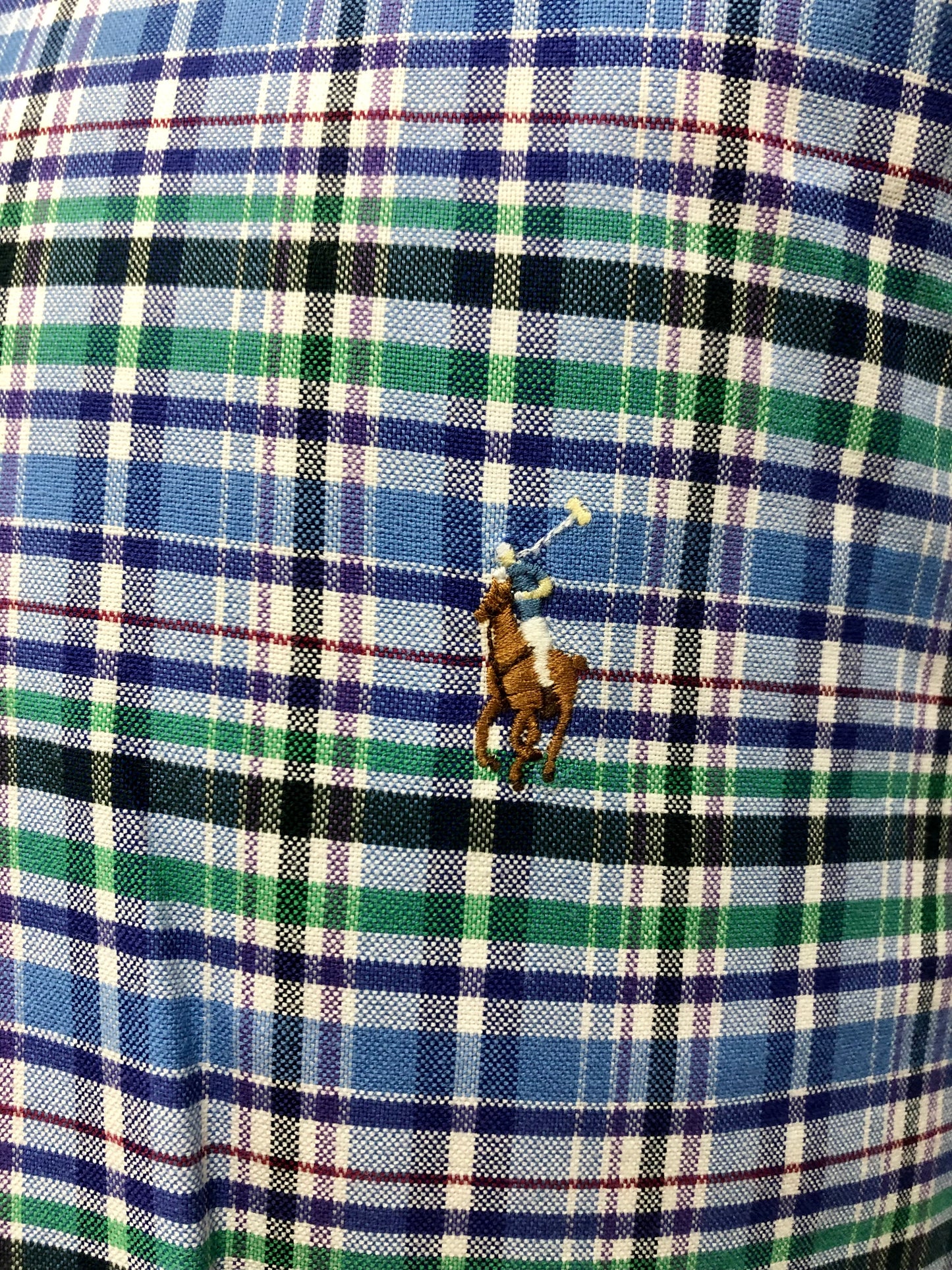 Camisa Polo Ralph Lauren 🏇🏼 de cuadros tartán en color verde, azul y blanco Talla L Entalle Regular