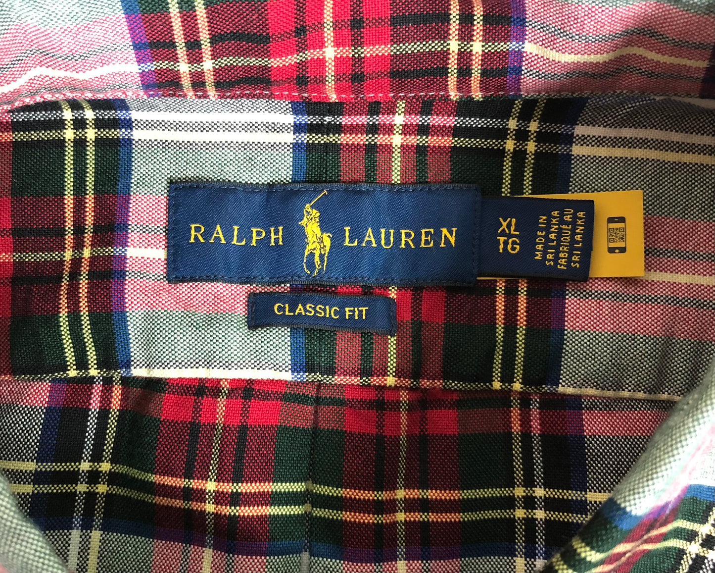Camisa Polo Ralph Lauren 🏇🏼 Oxford con patron de cuadros rojo, verde oscuro y blanco Talla XL Entalle Clásico