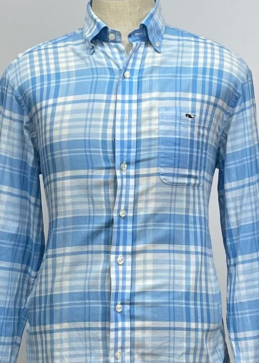 Camisa Vineyard Vines 🐳 de cuadros tartán en color celeste y blanco Talla M Entalle Regular