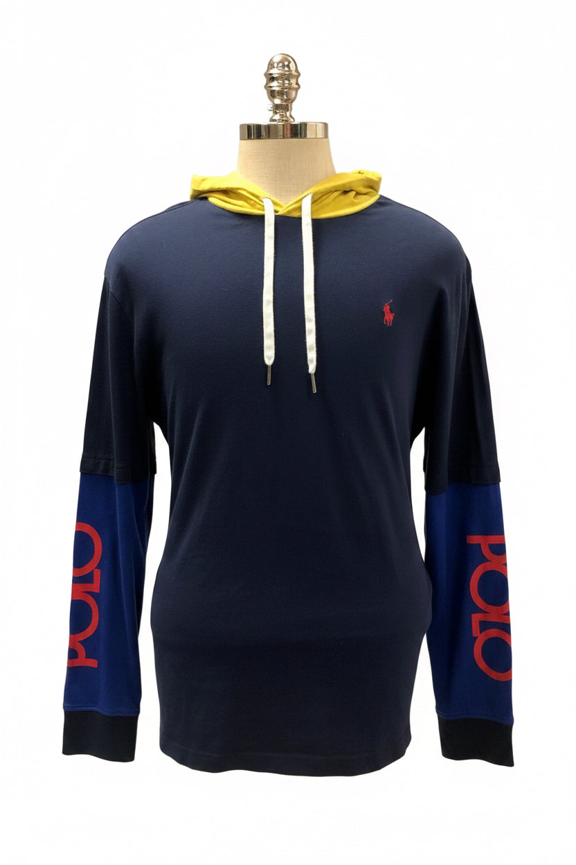 Sueter Jersey con capucha Polo Ralph Lauren 🏇🏼 color azul navy y amarillo Talla L