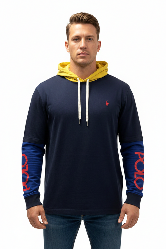Sueter Jersey con capucha Polo Ralph Lauren 🏇🏼 color azul navy y amarillo Talla L