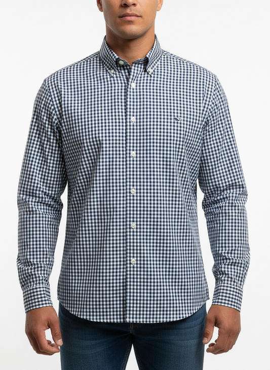 Camisa Vineyard Vines 🐳 de cuadros gingham en color azul navy y blanco Talla L Entalle Clásico