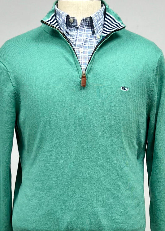 Sueter Jersey Vineyard Vines 🐳 color verde con logo azul navy Tela algodón Pima Talla S