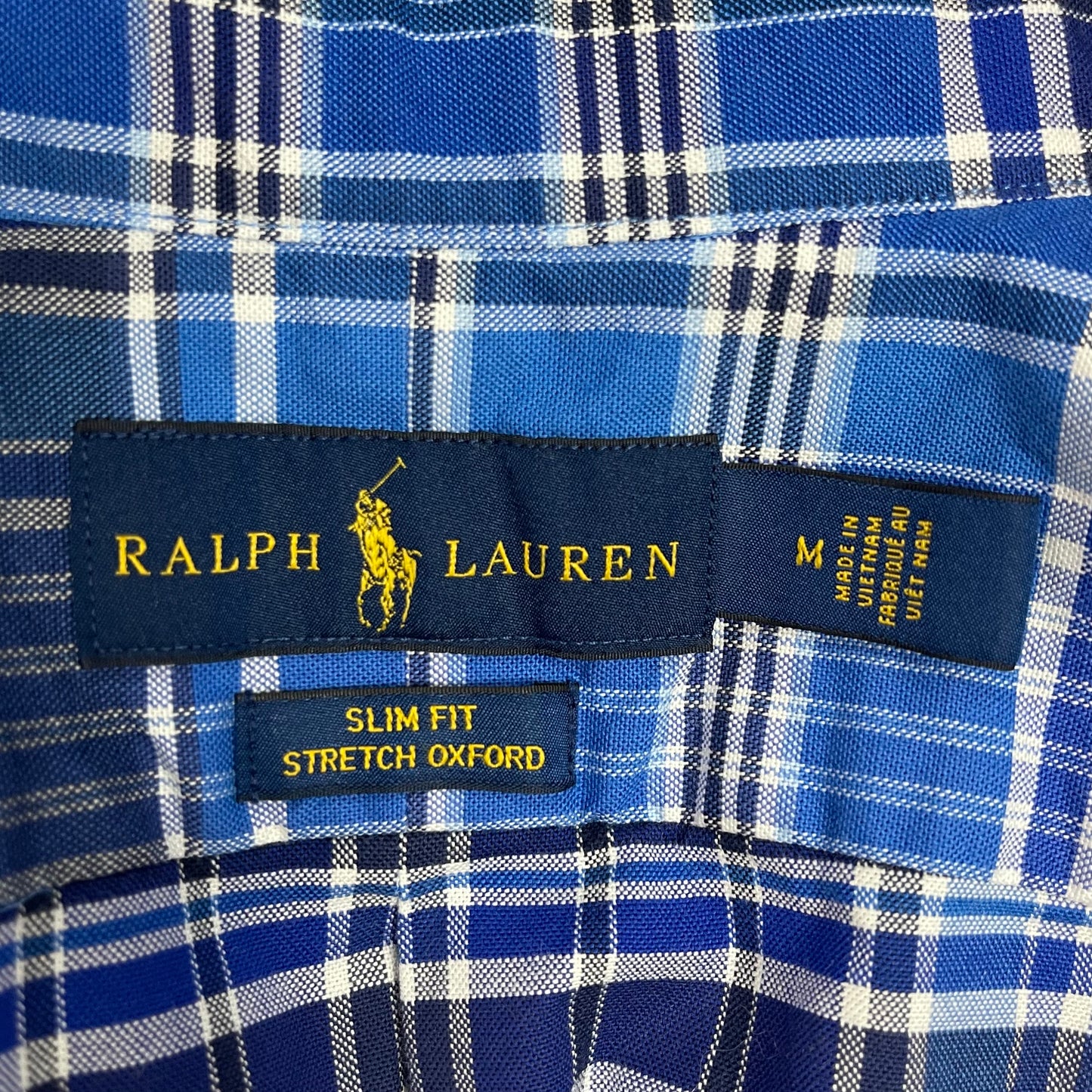 Camisa Polo Ralph Lauren 🏇🏼 Oxford con patron de cuadros tartán azul, celeste y blanco Talla M Entalle Slim Fit