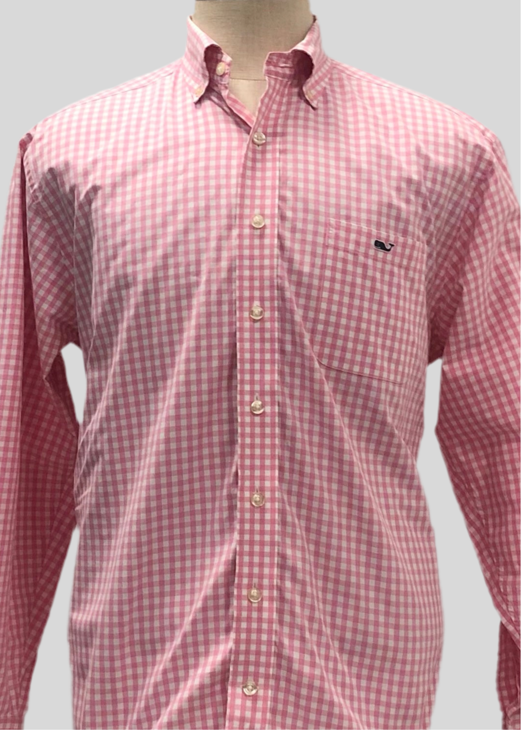 Camisa de botones Vineyard Vines 🐳 de cuadros gingham en color rosado y blanco Talla L Entalle Regular