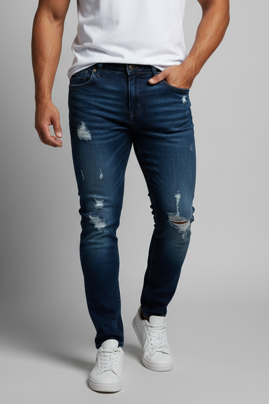 Pantalón jeans Aeropostale color azul oscuro con prelavado Talla 34x32 Corte Super Skinny Fit