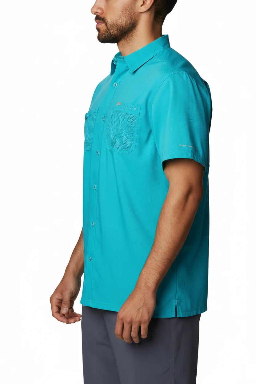 Camisa Columbia 🔹Modelo Slack Tide color Turquesa con Omni Shade Manga corta