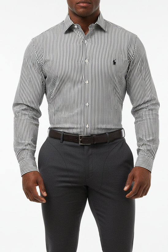 Camisa Polo Ralph Lauren 🏇🏼 color blanco de rayas en color negro Talla L Entalle Regular
