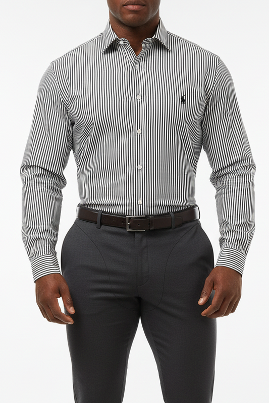 Camisa Polo Ralph Lauren 🏇🏼 color blanco de rayas en color negro Talla L Entalle Regular