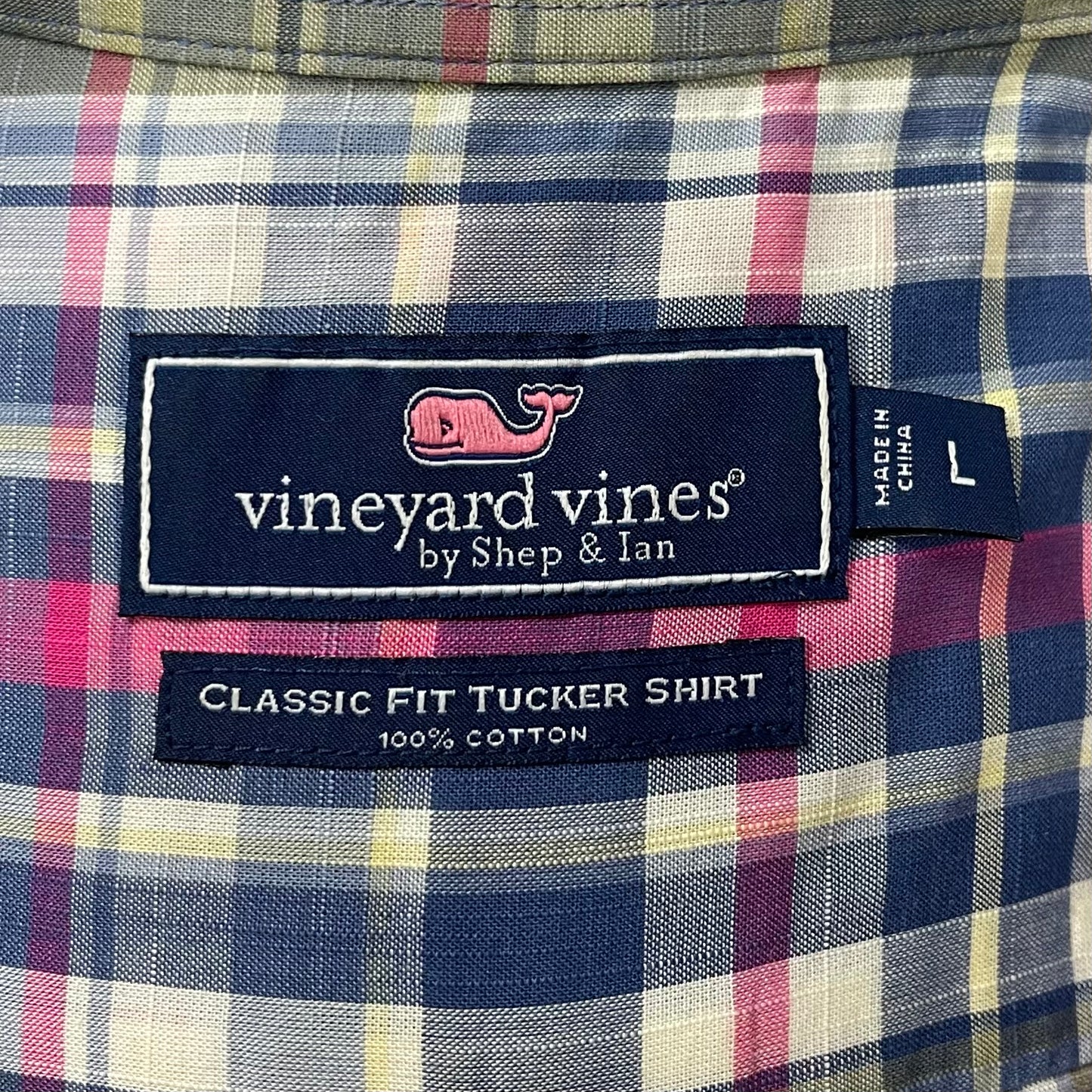 Camisa de botones Vineyard Vines 🐳 con patrón de cuadros en color rosado, verde, amarillo y blanco Talla L Entalle Clásico