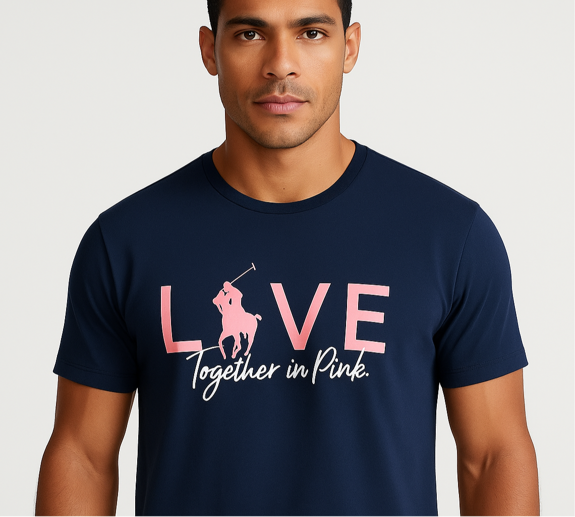 Camiseta cuello redondo Polo Ralph Lauren 🏇🏼 color azul navy con diseño de logo Love en rosado Talla XL Entalle Custom Slim Fit
