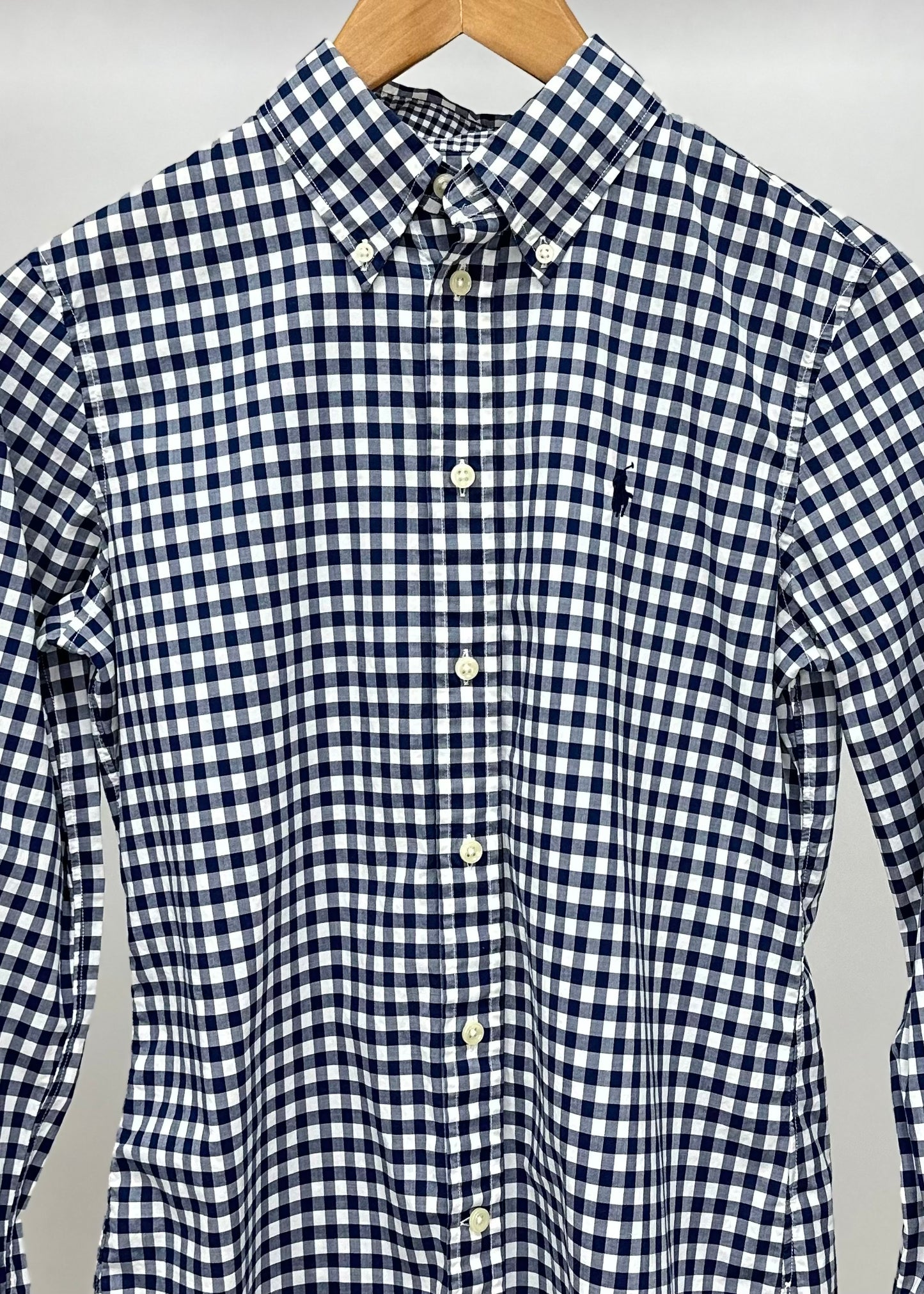 Camisa de mujer Polo Ralph Lauren 🏇🏼 con patrón de cuadros gingham azul y blanco Talla S Entalle Slim Fit