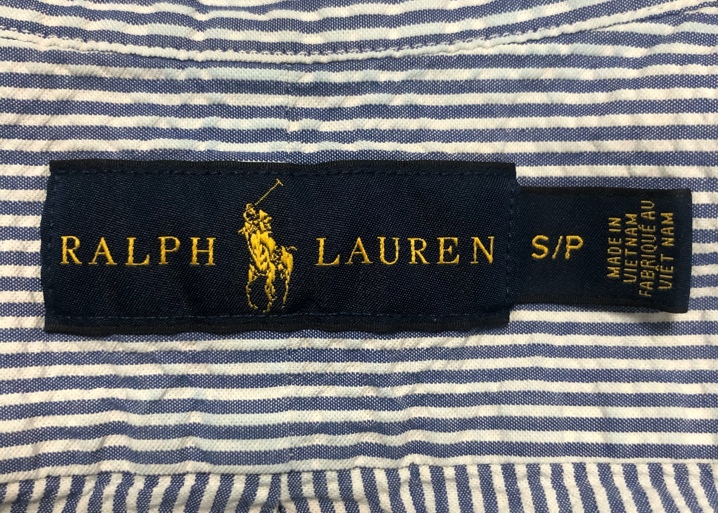 Camisa Polo Ralph Lauren 🏇🏼 Seersucker de rayas en color azul y blanco Talla S Entalle Regular