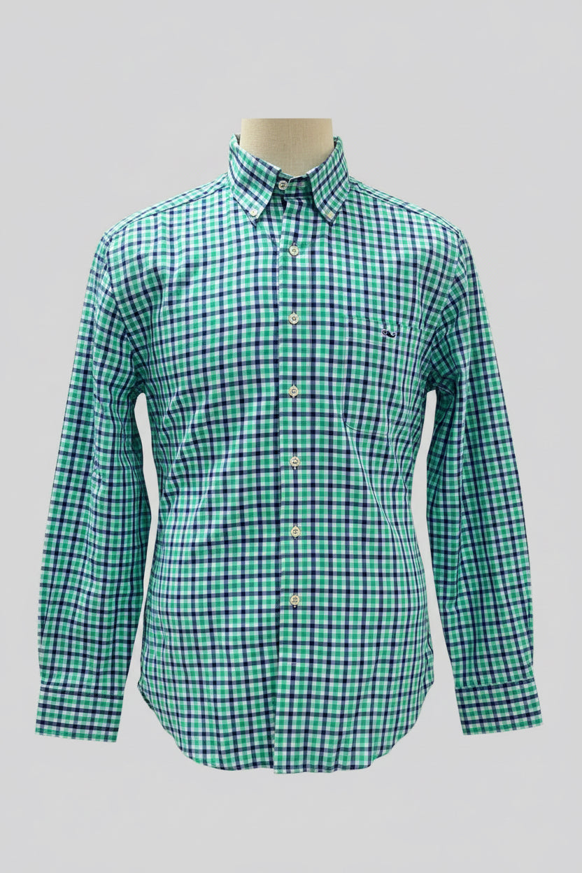 Camisa Vineyard Vines 🐳 de cuadros en color verde, azul y gris Talla M Entalle Slim Fit