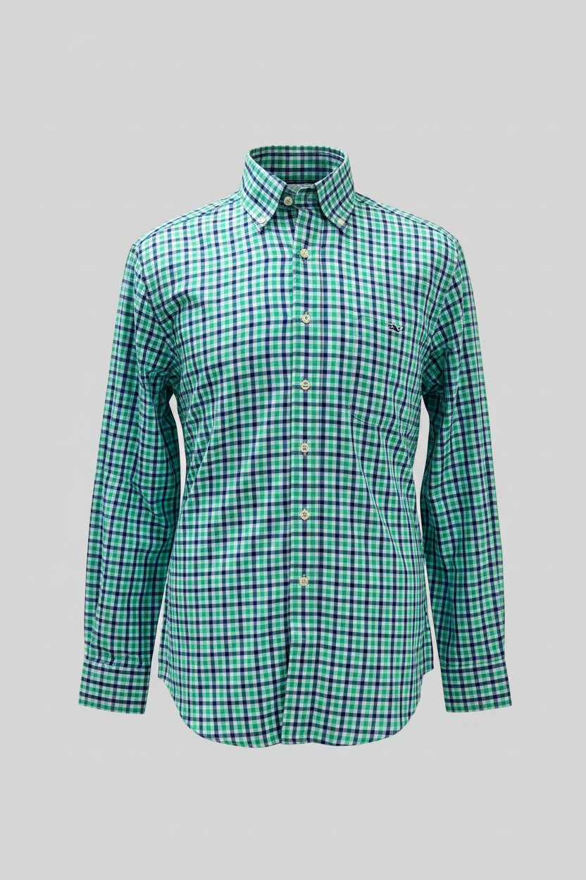 Camisa Vineyard Vines 🐳 de cuadros en color verde, azul y gris Talla M Entalle Slim Fit