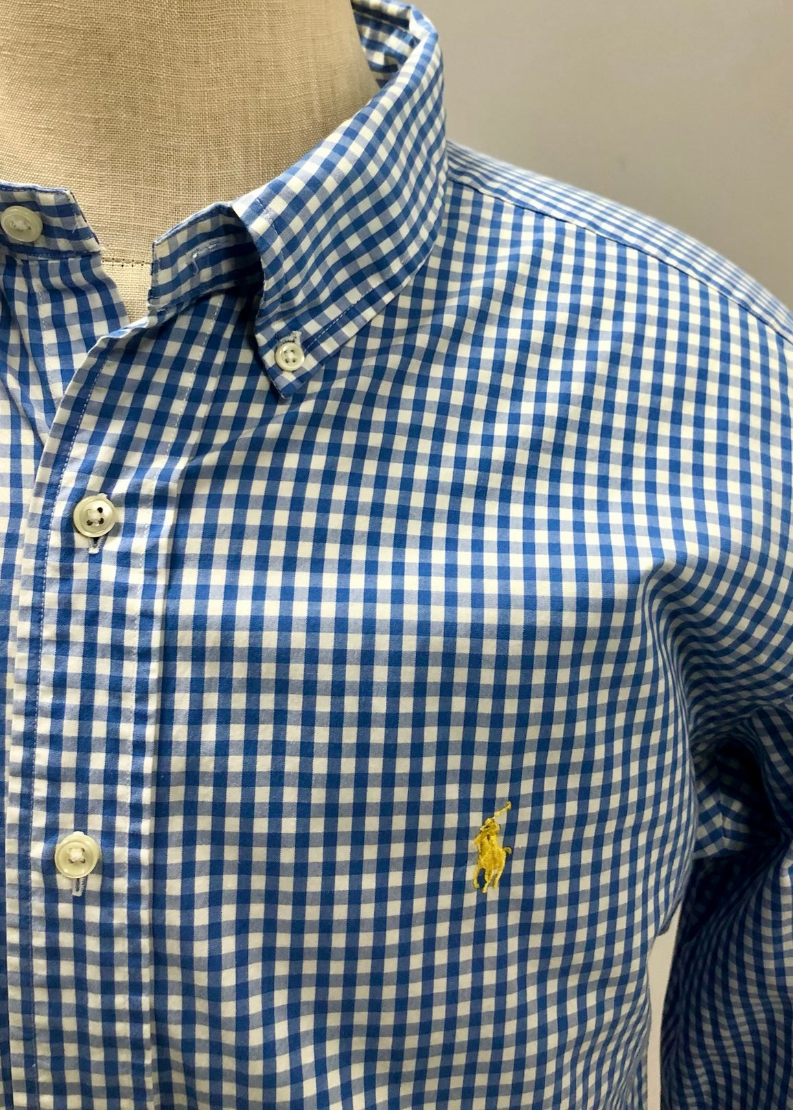 Camisa se botones Polo Ralph Lauren 🏇🏼 con patrón de cuadros gingham celeste y blanco Talla XL Entalle Clásico