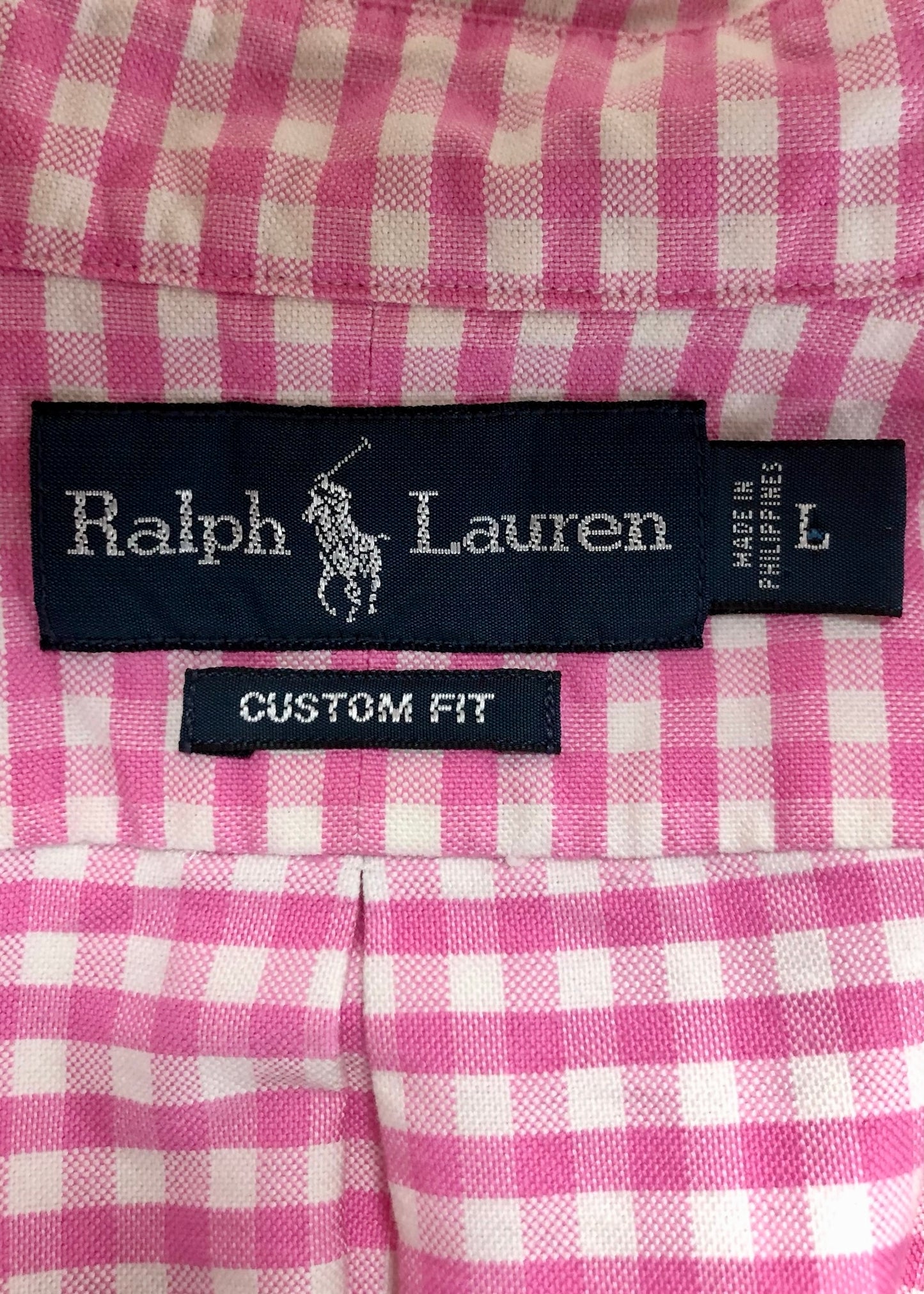 Camisa de botones Polo Ralph Lauren 🏇🏼 Oxford de cuadros gingham rosado y blanco Talla L Entalle Custom Fit