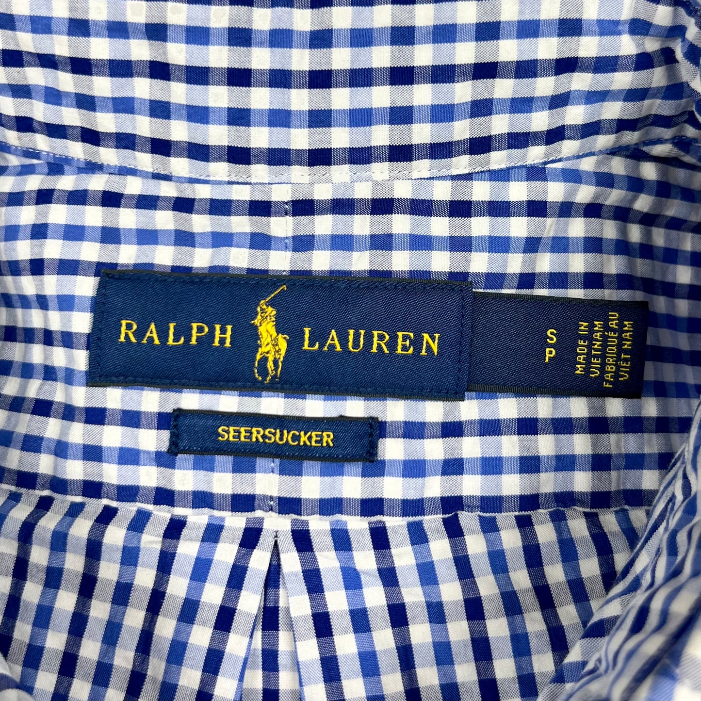 Camisa Polo Ralph Lauren 🏇🏼 Seersucker con patrón de cuadros en azul, celeste y blanco Talla S Entalle Regular