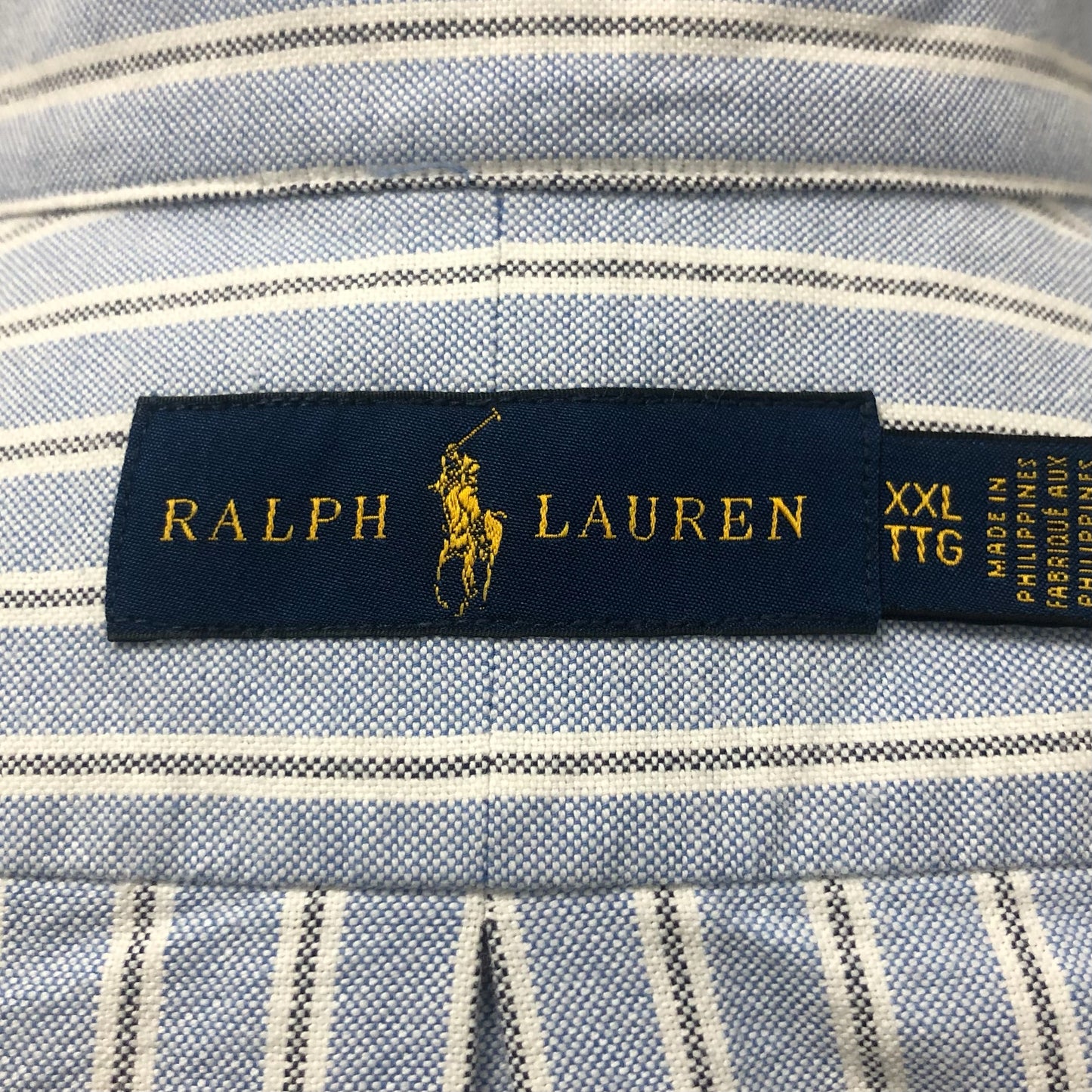 Camisa Polo Ralph Lauren 🏇🏼 Oxford de rayas en color celeste, negro y blanco Talla XXL Entalle Regular