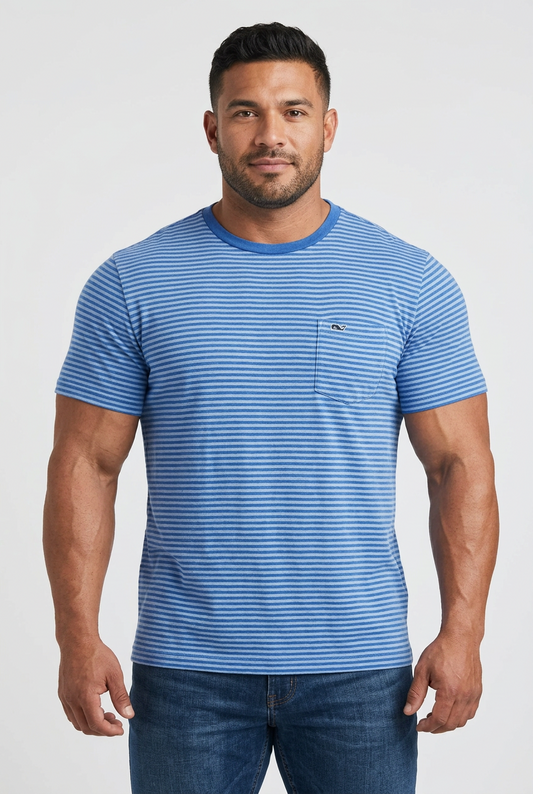 Camiseta cuello redondo Vineyard Vines 🐳 de rayas en color azul y celeste Talla M