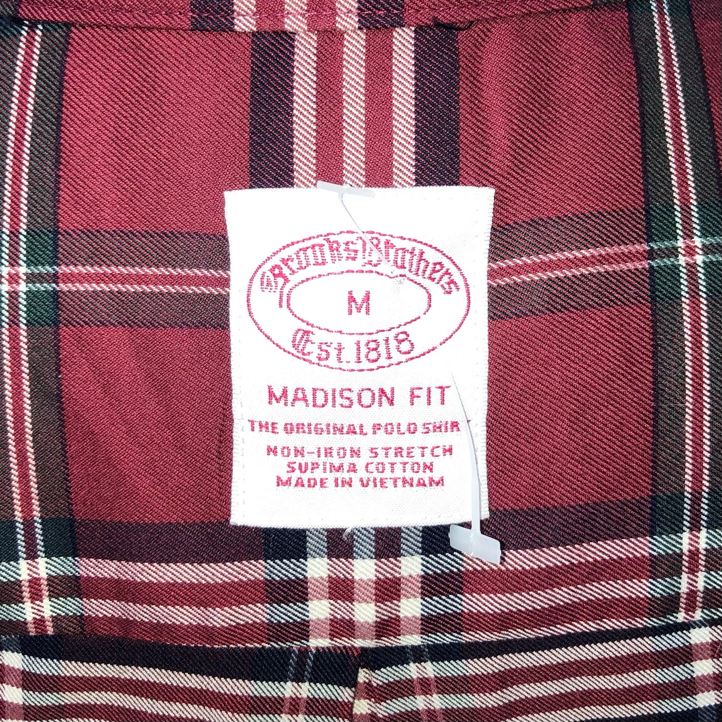 Camisa Brooks Brothers 🐑 color rojo oscuro con cuadros en azul navy y blanco Talla L Entalle Regular